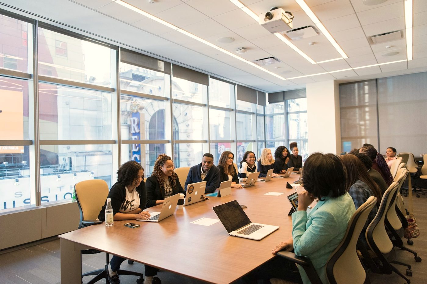 A business team working together in a meeting room