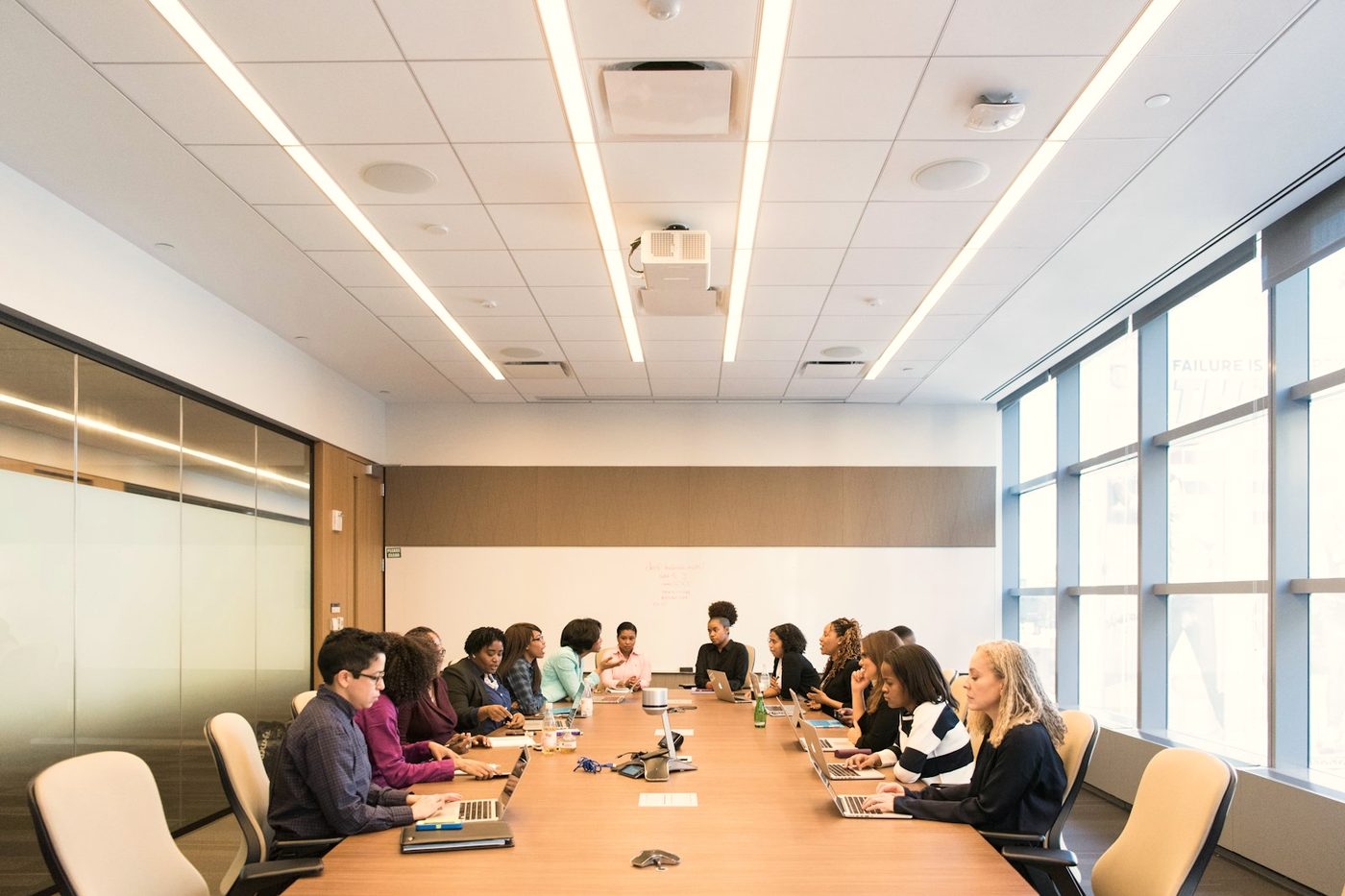 A business team working in a meeting room